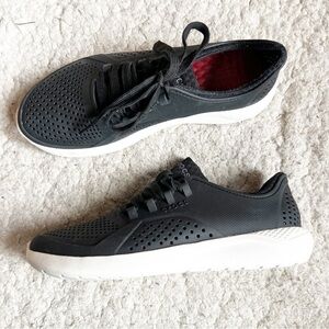 CROCS Women's Black and White Lace Up Breathable Sneakers